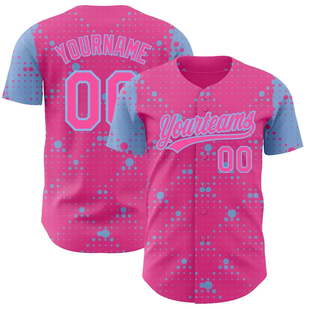 3DPattern3657.webp Custom Pink Light Blue 3D Pattern Design Geometric Halftone Dots Authentic Baseball Jersey - Image 1