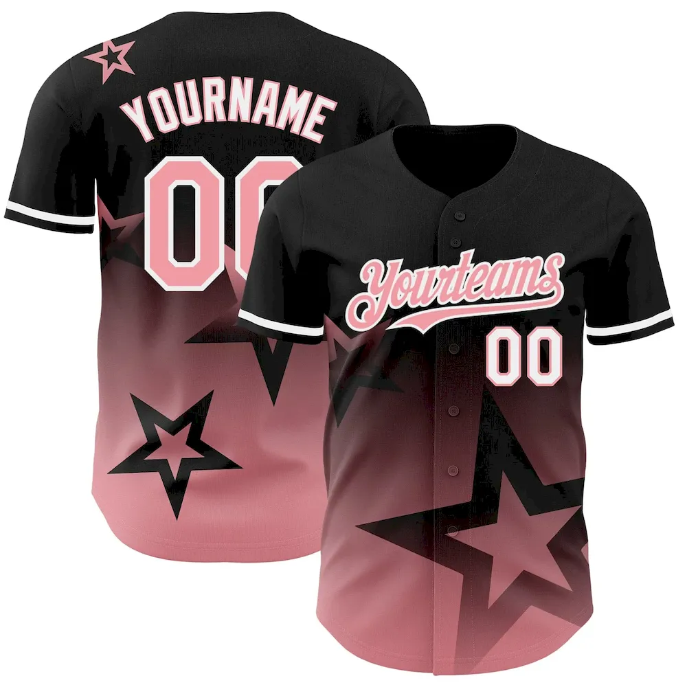 3DPattern4112.webp Custom Black Medium Pink-White 3D Pattern Design Gradient Style Twinkle Star Authentic Baseball Jersey - Image 1
