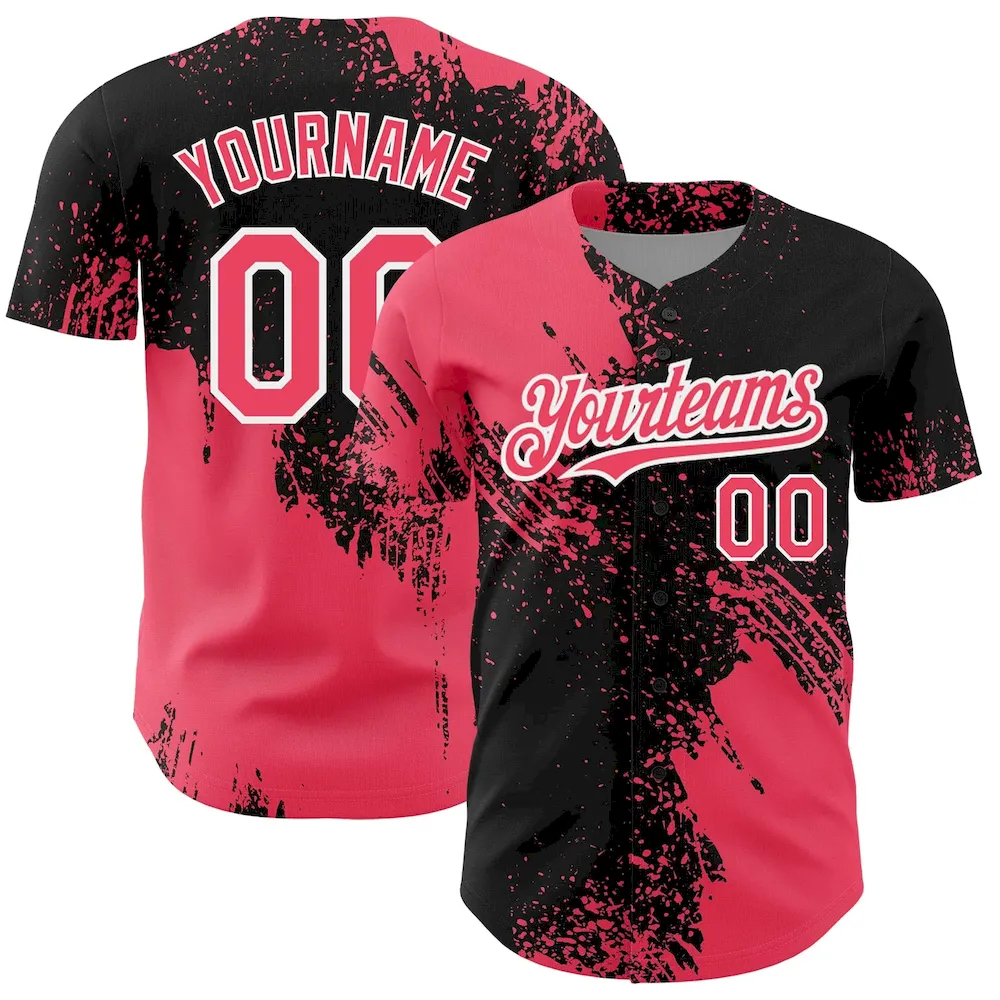 3DPattern4308.webp Custom Neon Pink Black-White 3D Pattern Design Abstract Brush Stroke Authentic Baseball Jersey - Image 1