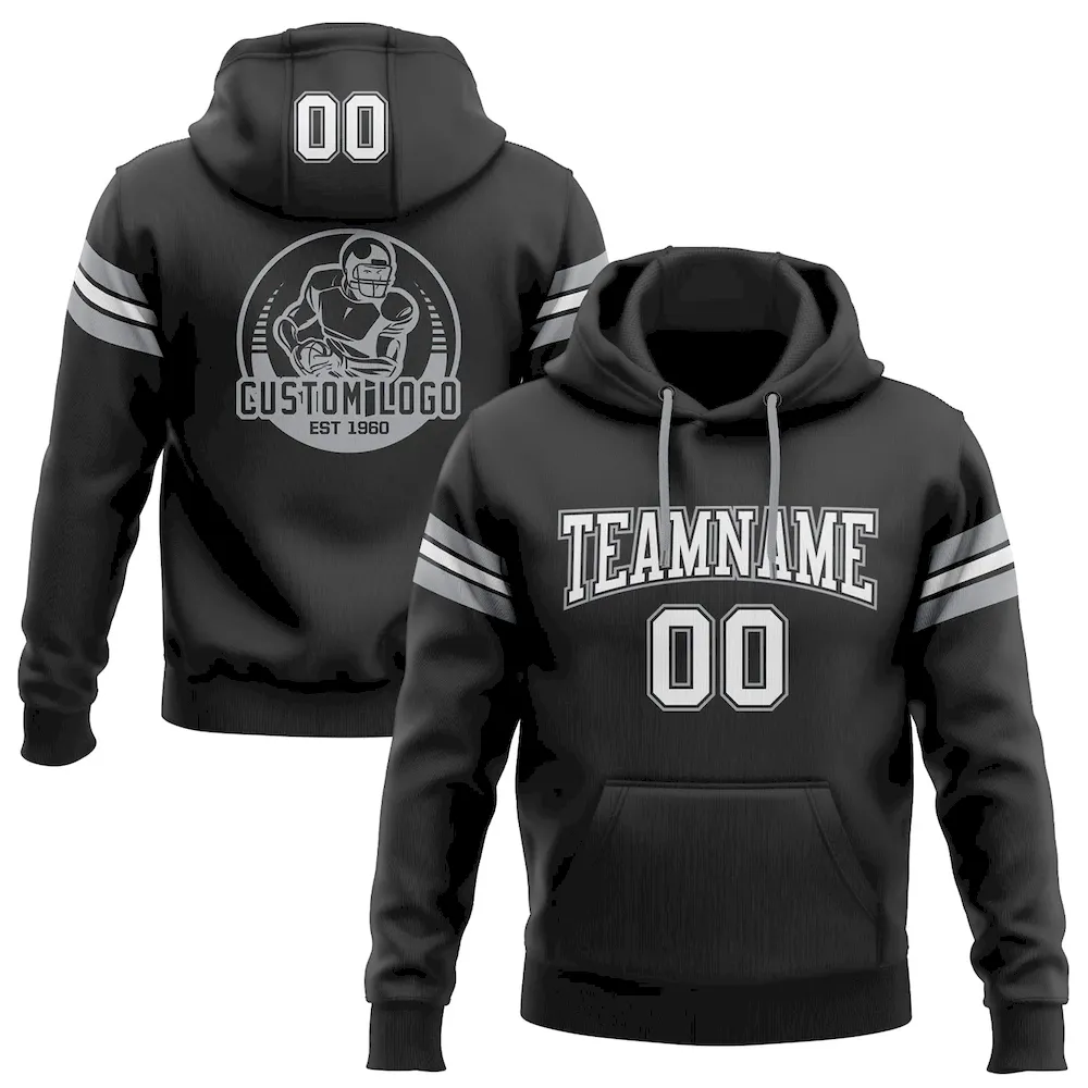 Black1103.webp Custom Stitched Black White-Gray Football Pullover Sweatshirt Hoodie - Image 1