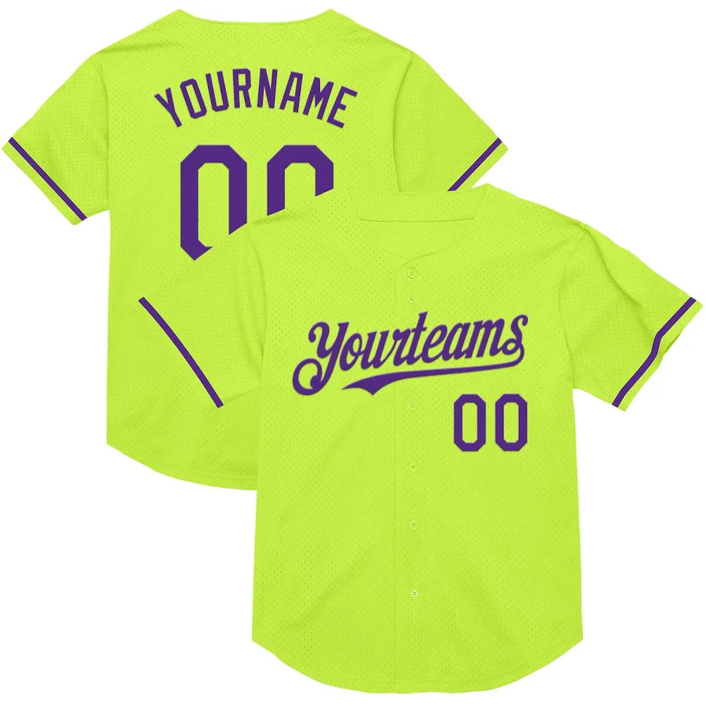 NeonGreen0223.webp Custom Neon Green Purple Mesh Authentic Throwback Baseball Jersey - Image 1