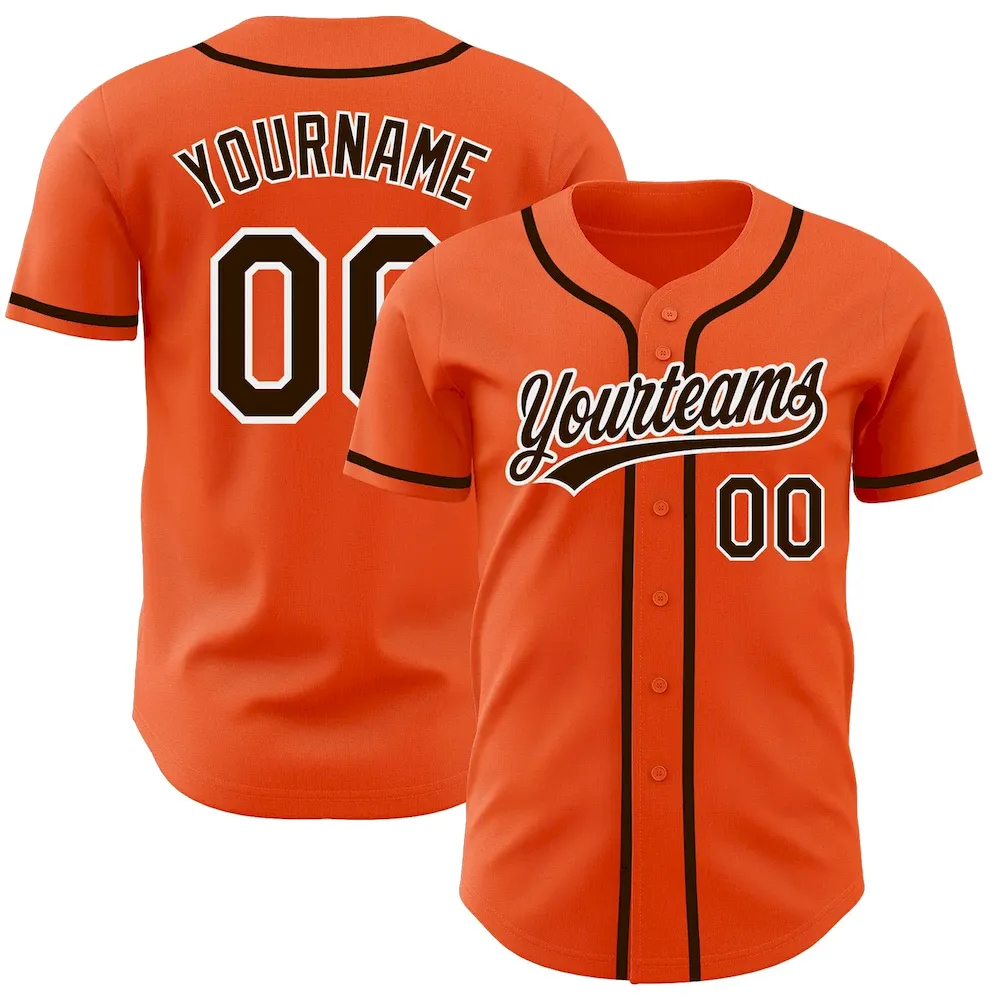 Orange0301.webp Custom Orange Brown-White Authentic Baseball Jersey - Image 1